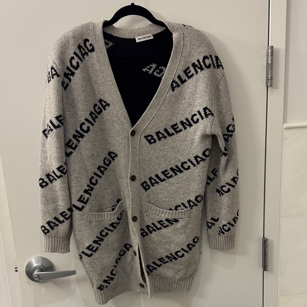 Balenciaga Black and Gray Logo Cardigan